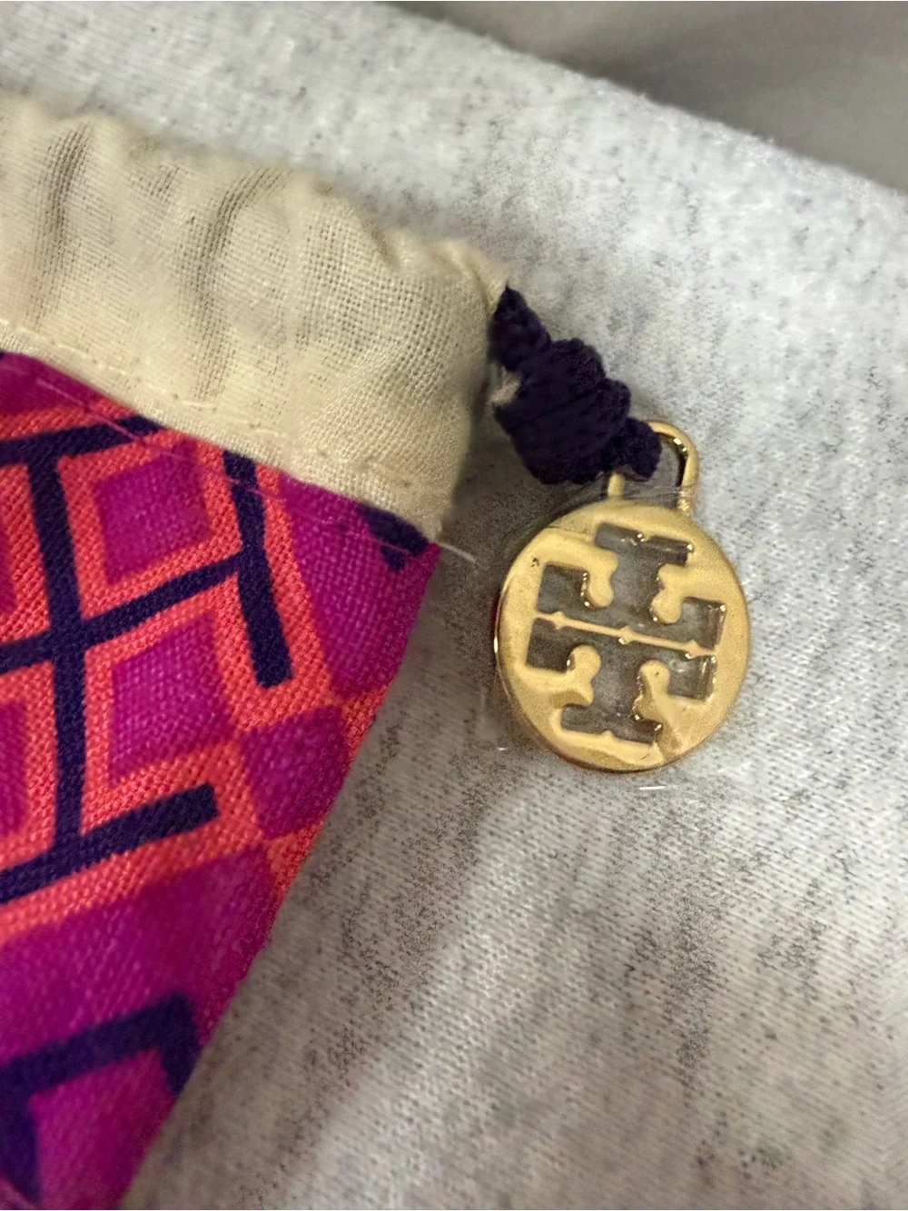 Tory Burch Large Canvas Drawstring Dust Bag Geometric Trim - 22” x 21”
